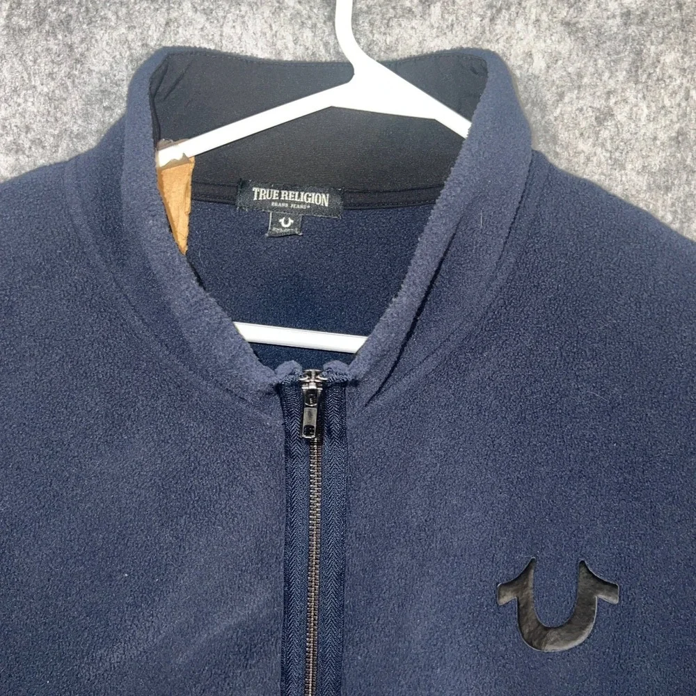 True Religion Men's Navy Blue Fleece Full Zip Jacket Horseshoe Logo 2XL 43803-00